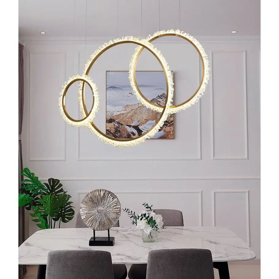 Modern Crystal Ring LED Pendant Light for Living Dining - Lighting