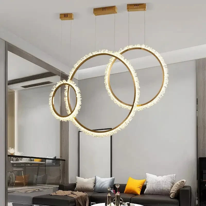 Modern Crystal Ring LED Pendant Light for Living Dining - Lighting