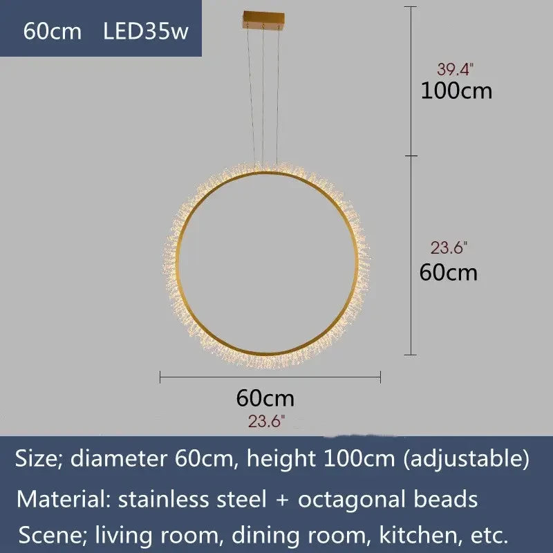 Modern Crystal Ring LED Pendant Light for Living Dining - Lighting