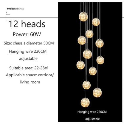 Modern Glass Ball Dimmable Chandelier for Staircase - 12 heads / Silver / Soot - Home &