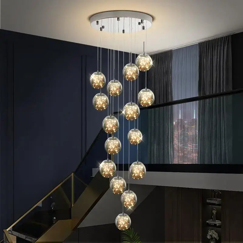 Modern Glass Ball Dimmable Chandelier for Staircase - Home & Garden > Lighting Fixtures