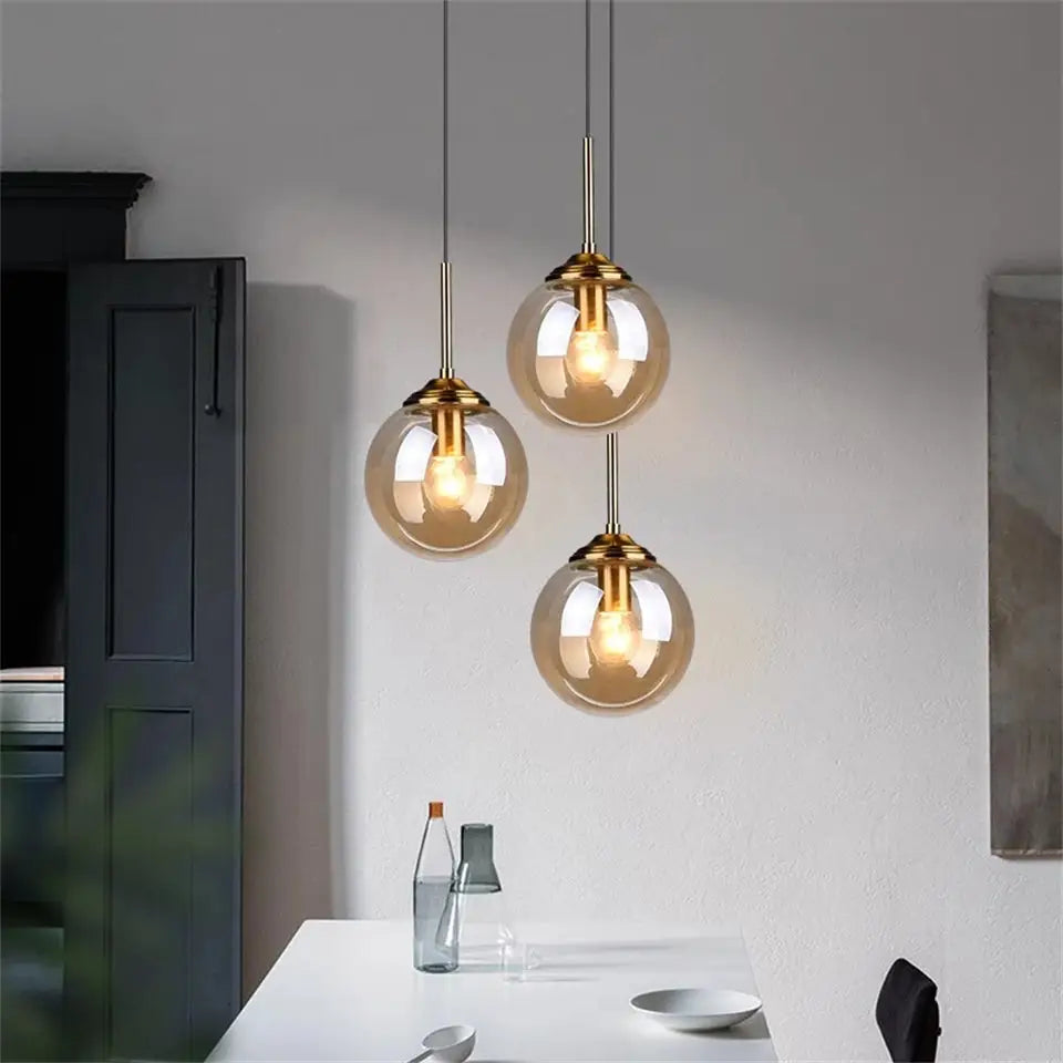 Modern Glass Ball LED Pendant Light for Dining Bedroom - Cool / Milky - Lighting