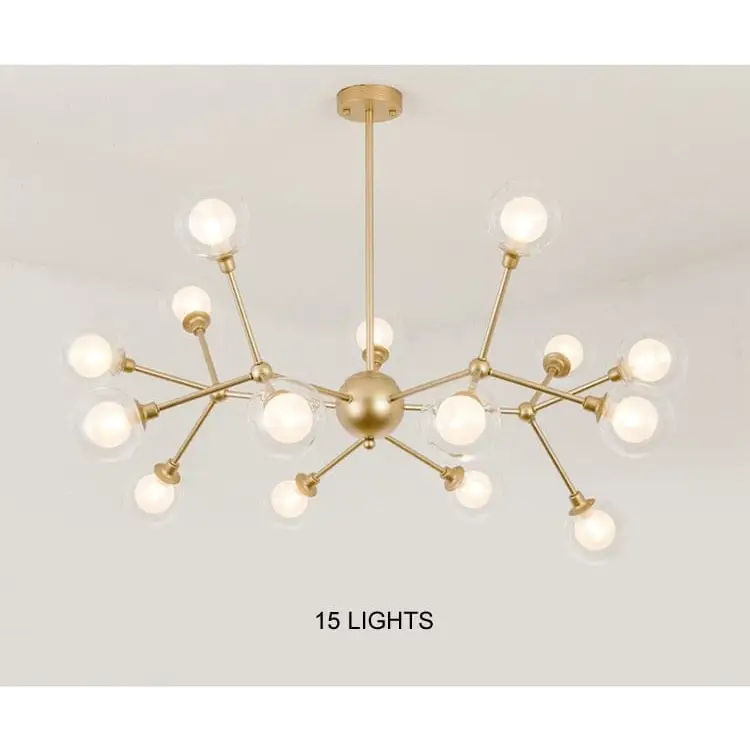 Modern Glass Globe Chandelier with Molecular Fission Branches - 15 Lights / Warm Light