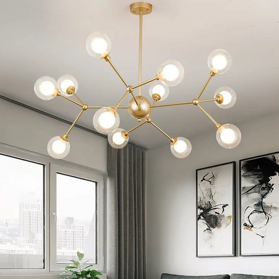 Modern Glass Globe Chandelier with Molecular Fission Branches - Home & Garden > Lighting