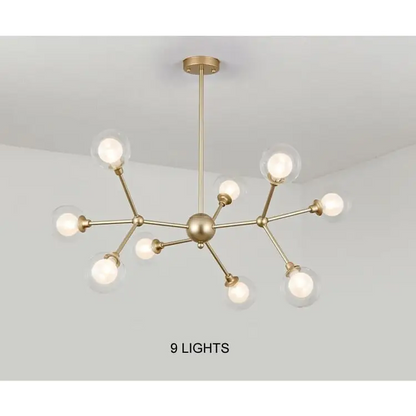 Modern Glass Globe Chandelier with Molecular Fission Branches - 9 Lights / Warm Light