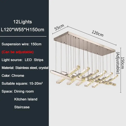 Modern Gold Rectangle Crystal Chandelier for Dining Kitchen - 12 lights - Silver / NON