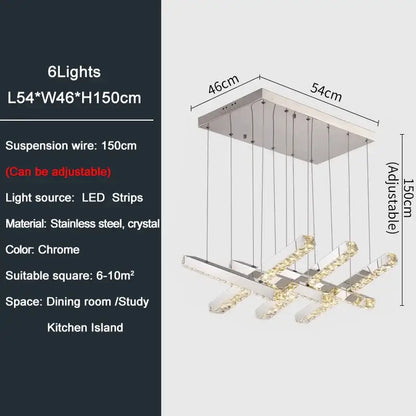 Modern Gold Rectangle Crystal Chandelier for Dining Kitchen - 6 lights - Silver / NON