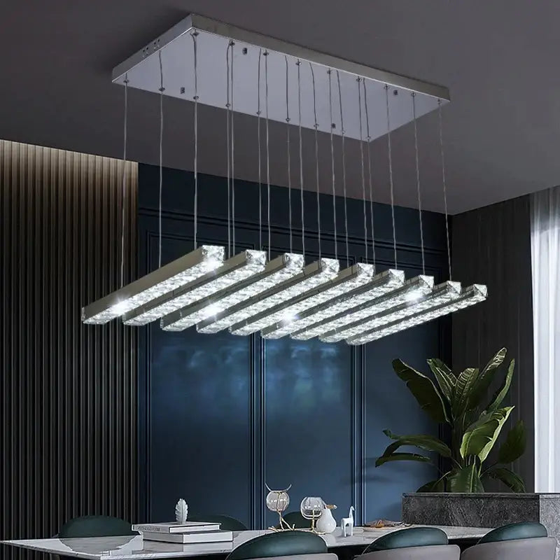 Modern Gold Rectangle Crystal Chandelier for Dining Kitchen - Home & Garden > Lighting