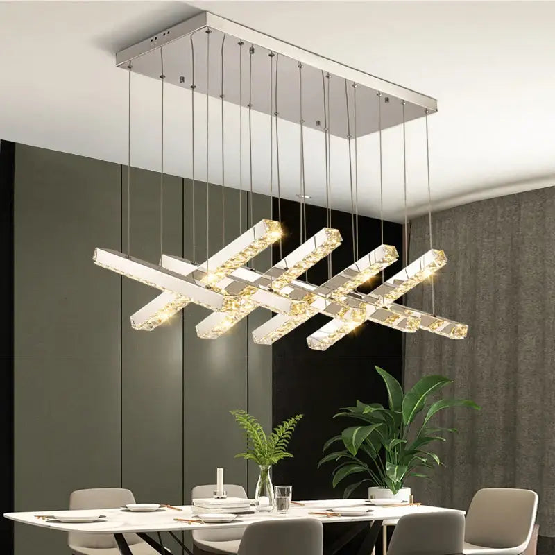 Modern Gold Rectangle Crystal Chandelier for Dining Kitchen - Home & Garden > Lighting