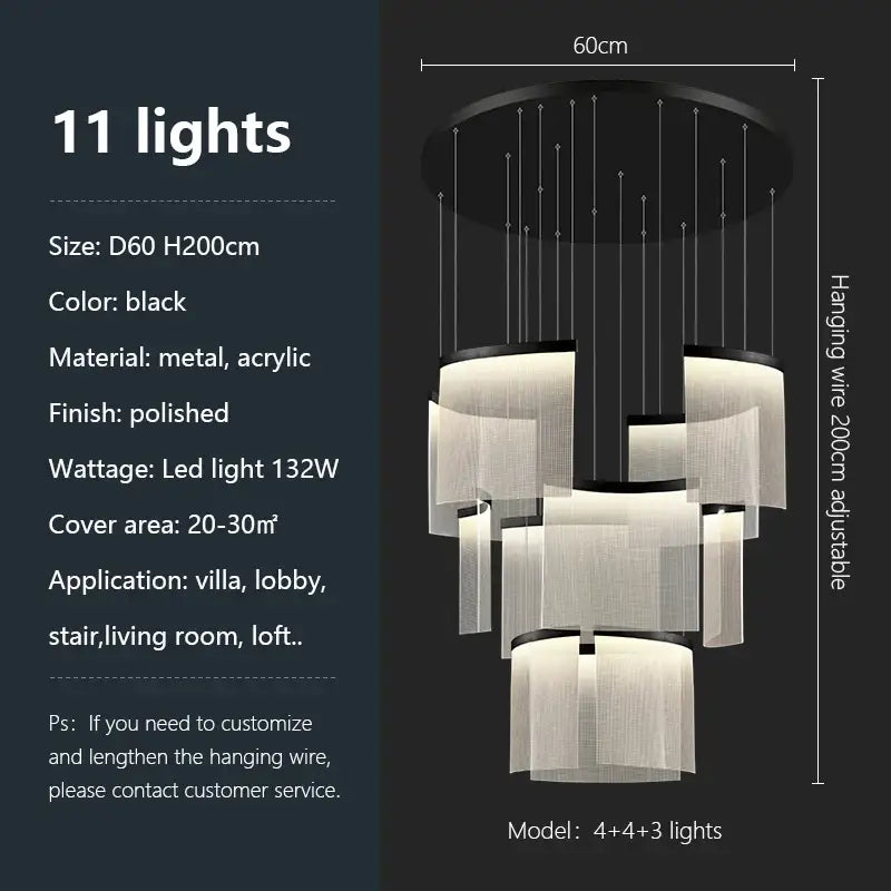 Modern Luxury Acrylic LED Chandelier - black-11 lights / warm light(3000K) - Home &