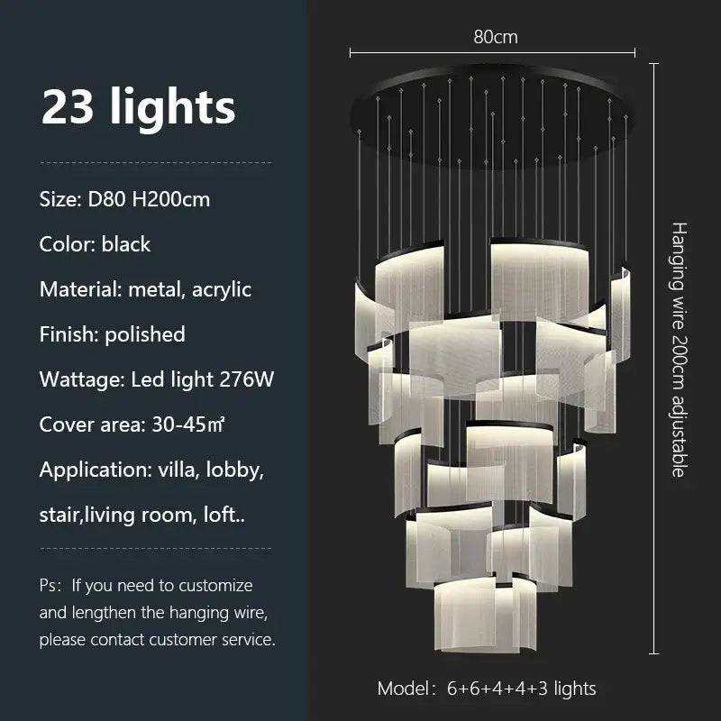 Modern Luxury Acrylic LED Chandelier - black-23 lights / warm light(3000K) - Home &