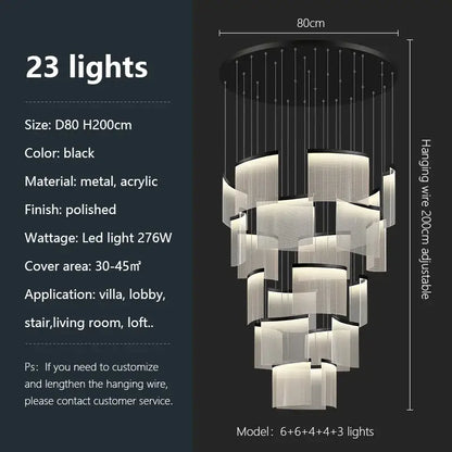 Modern Luxury Acrylic LED Chandelier - black-23 lights / warm light(3000K) - Home &