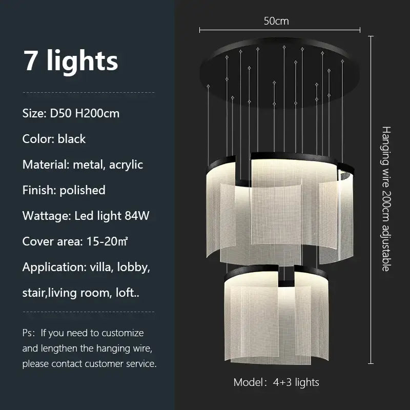 Modern Luxury Acrylic LED Chandelier - black-7 lights / white light(6000K) - Home &