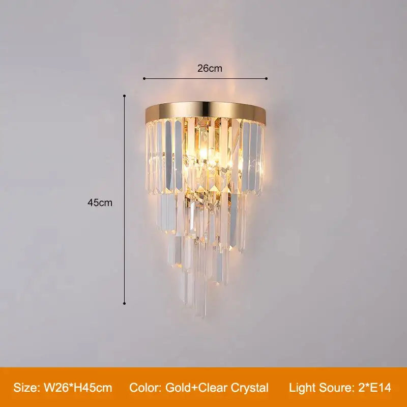 Modern Luxury Smoky Gray Wall Sconce for Bedroom Living - Gold x Clear Crystal / warm