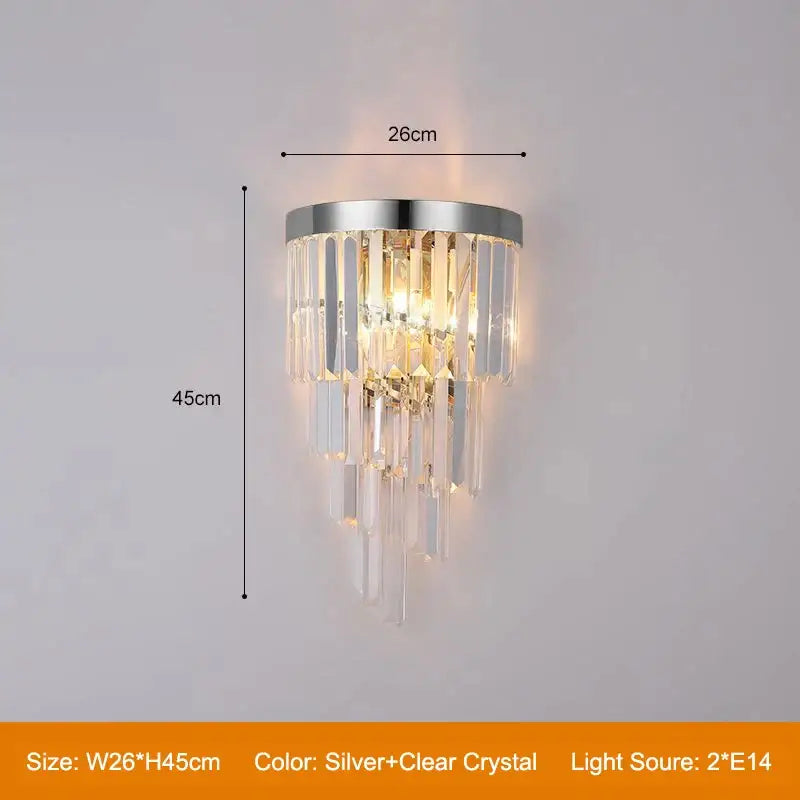 Modern Luxury Smoky Gray Wall Sconce for Bedroom Living - Silver Clear Crystal / warm