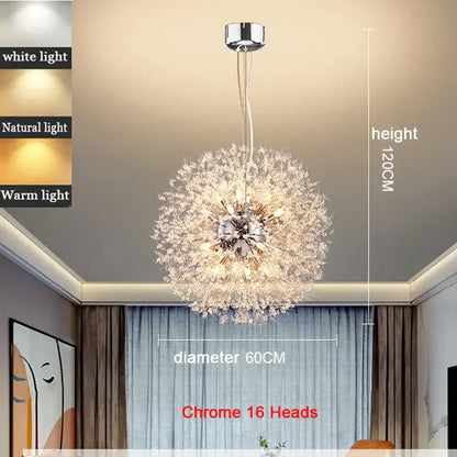 Modern Nordic Crystal Dandelion Chandelier - Chrome 16 Heads 60CM / Warm White - Home &