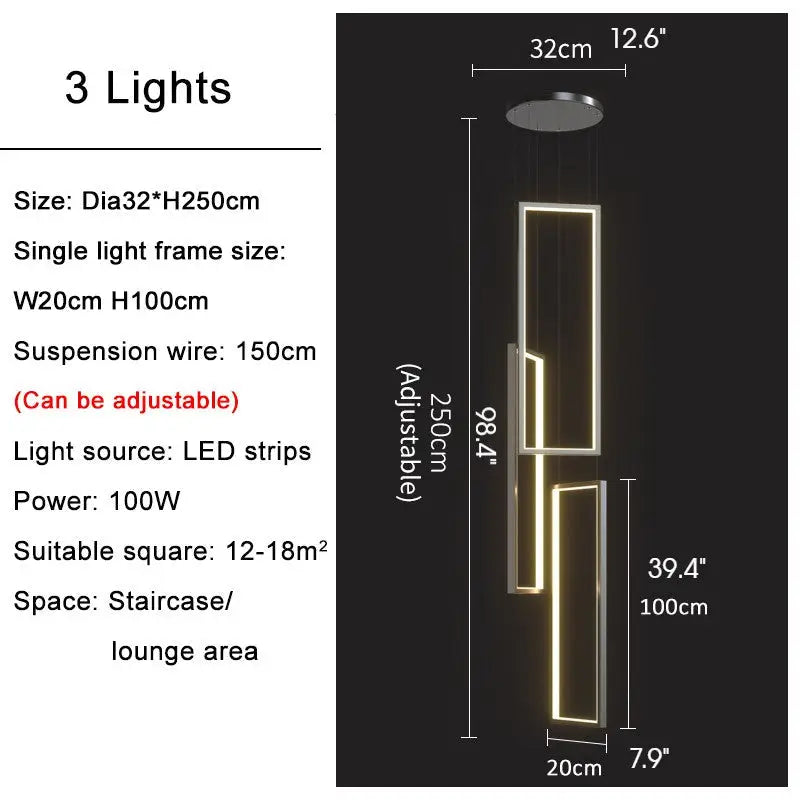 Modern Rectangle LED Chandelier for Staircase Lobby Living - Home & Garden > Lighting