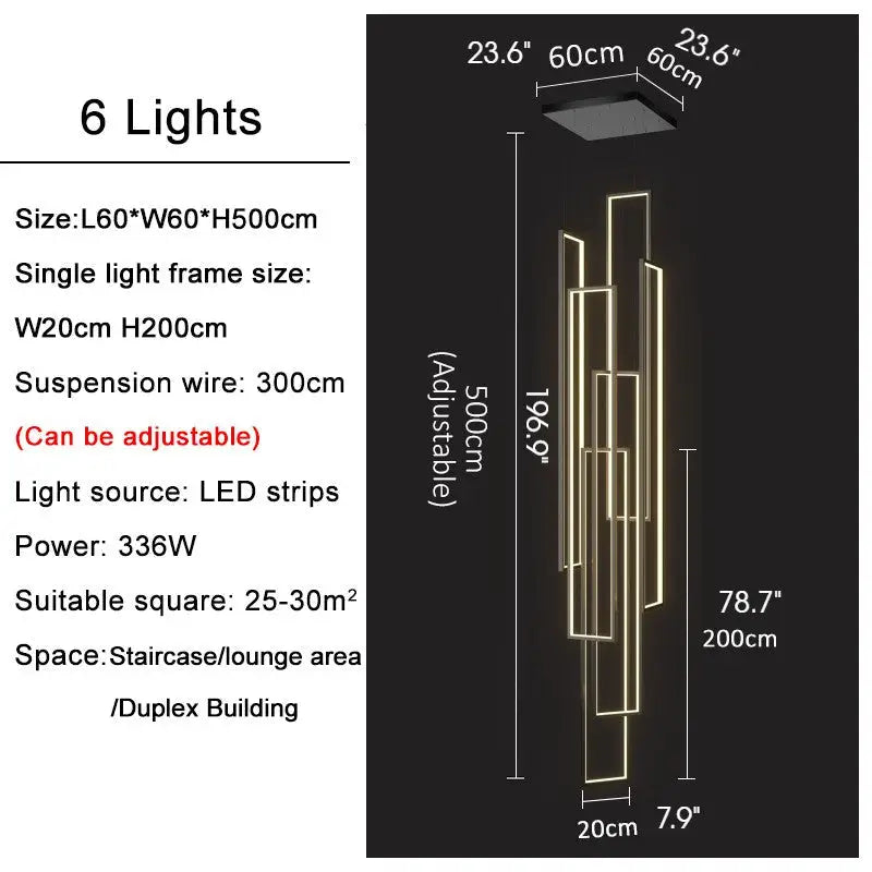 Modern Rectangle LED Chandelier for Staircase Lobby Living - Home & Garden > Lighting