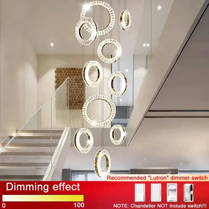 Modern Ring LED Crystal Chandelier for Staircase Lobby - Home & Garden > Lighting