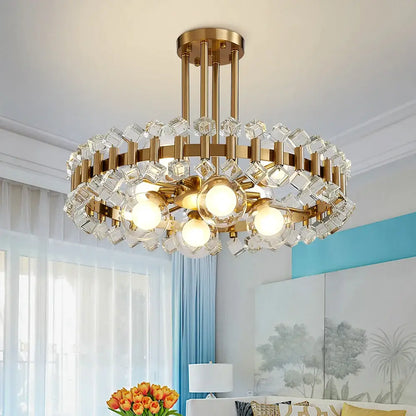 Modern Round Colorful Crystal Chandelier for Living Bedroom