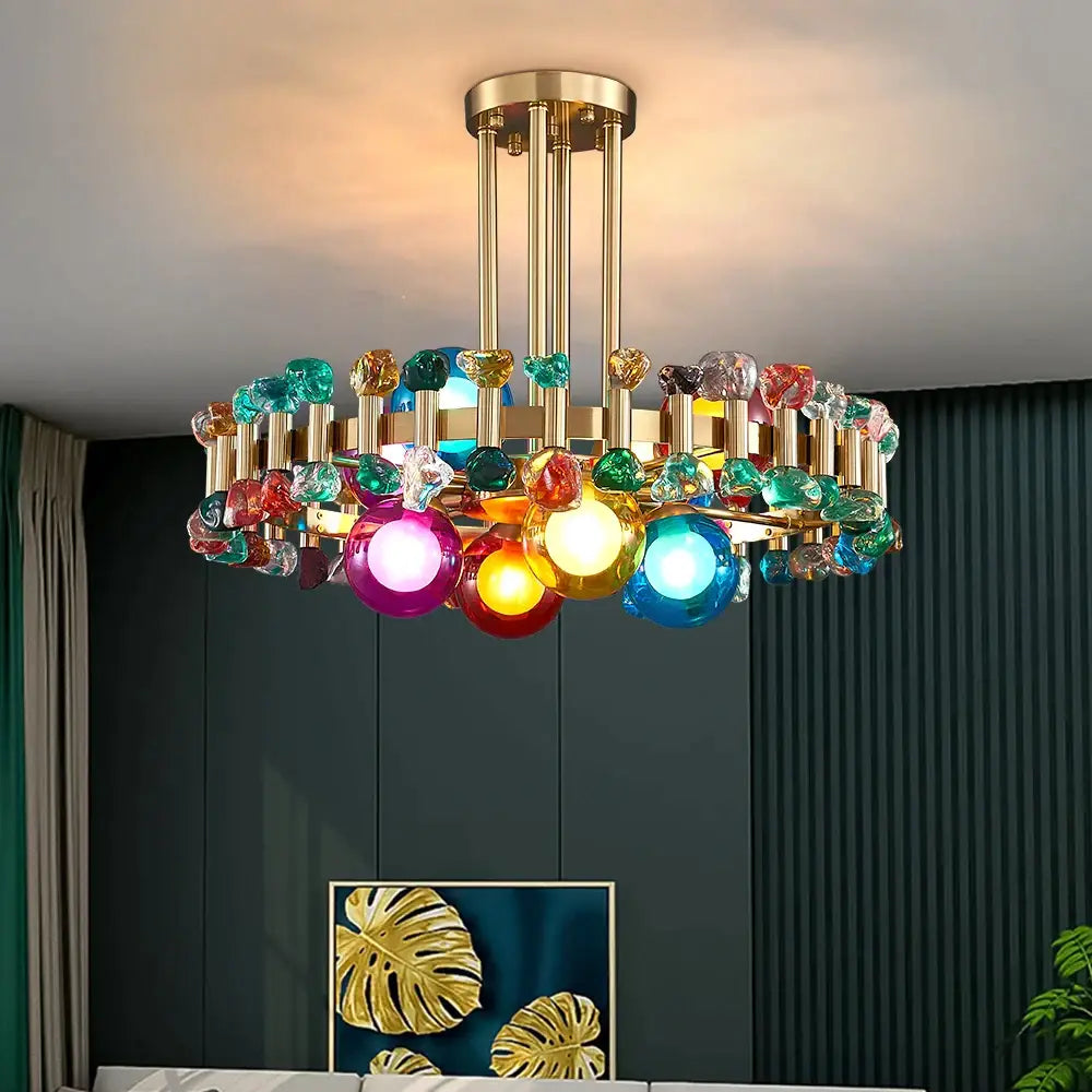 Modern Round Colorful Crystal Chandelier for Living Bedroom