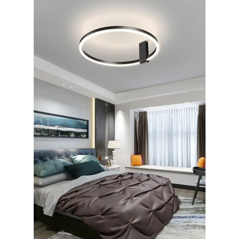 Nordic Aluminum LED Ceiling Lamp for Living Bedroom - Dia19.7’ / Dia50.0cm Black Cool