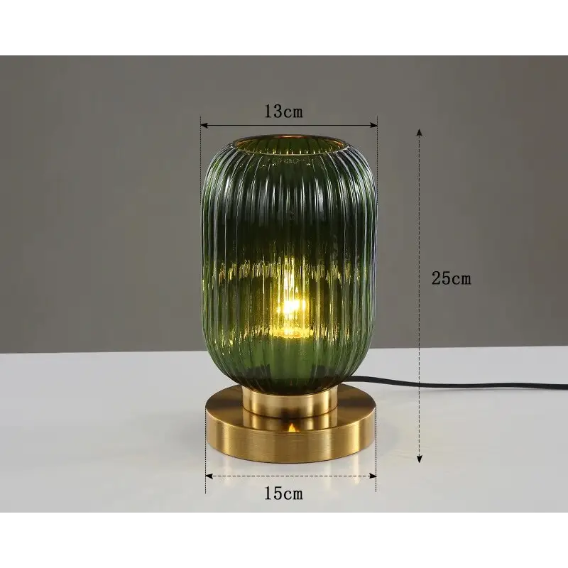 Nordic Art Deco Glass Table Lamp for Study Bedroom Living - Dia13cm Green / EU plug