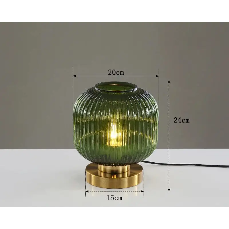 Nordic Art Deco Glass Table Lamp for Study Bedroom Living - Dia20cm Green / EU plug