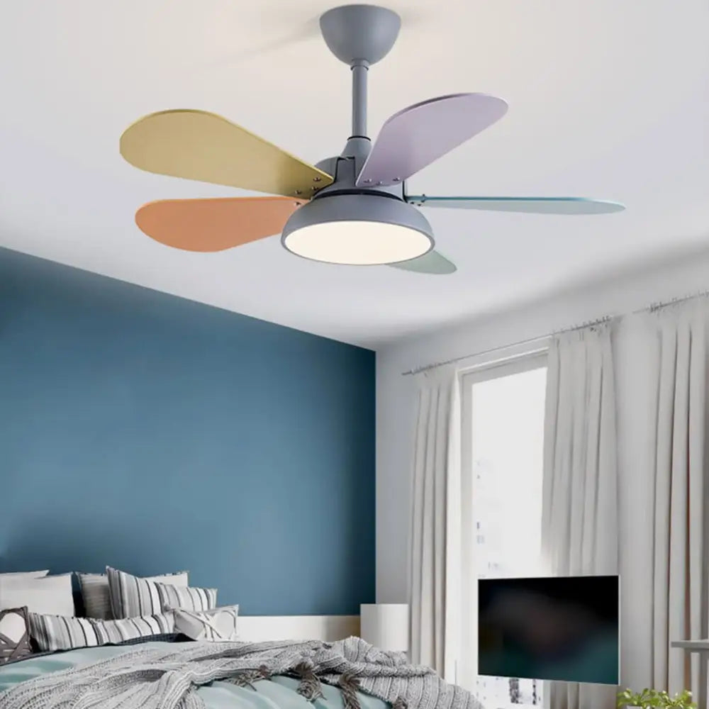 Nordic Cartoon Noiseless Kids Ceiling Fan with Lights - Gray / Colorful 5 Lighting > Fans