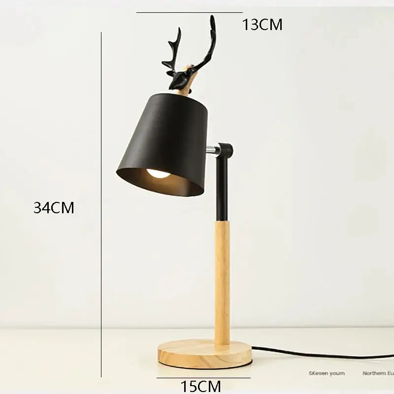 Nordic Elk Antler Wood Table Lamp for Study Living Bedroom - Black / EU plug No Bulb
