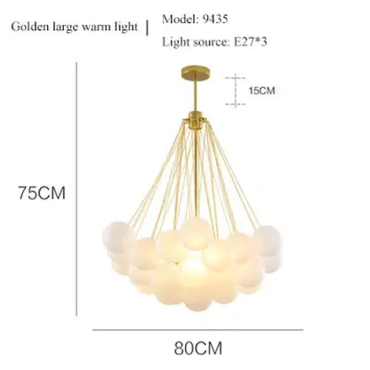 Nordic Frosted Glass Ball Chandelier: Modern Elegance - gold big 37glass / 2color bulbs