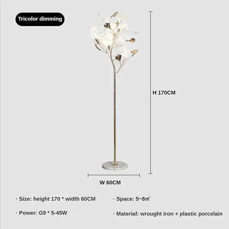 Nordic Ginkgo Leaf Floor Lamps for Living Sofa Bedroom - Model B 17CM 5-head / Warm light