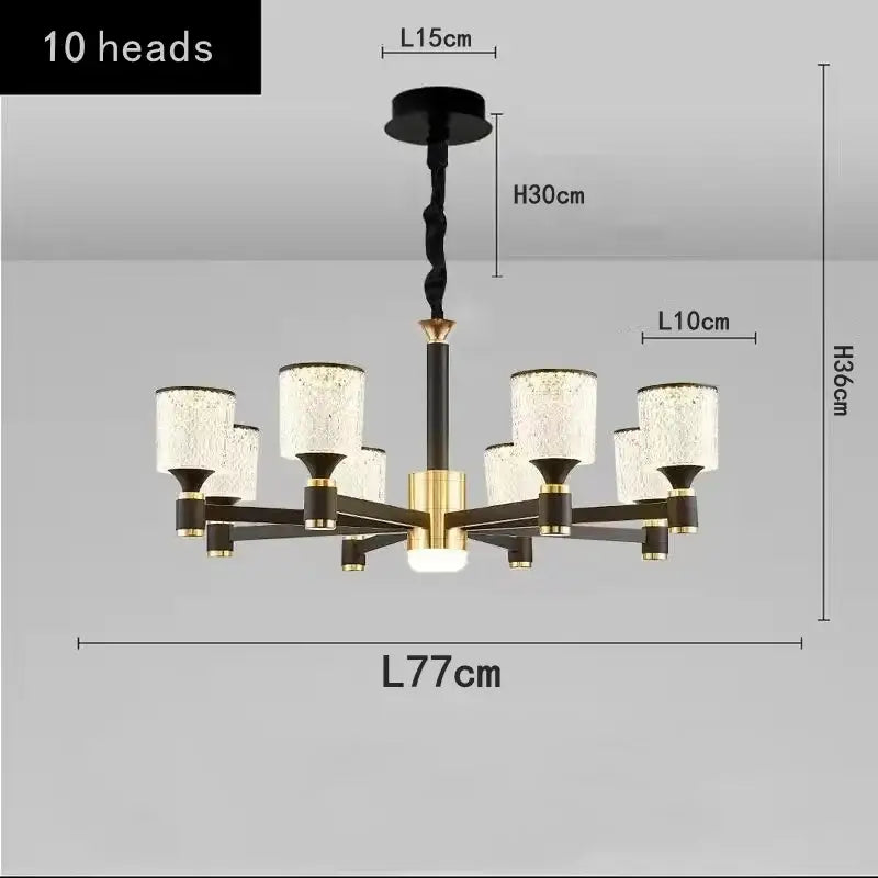 Nordic Light Luxury LED Crystal Chandelier - 3 color lights / black B 10 heads - Home &