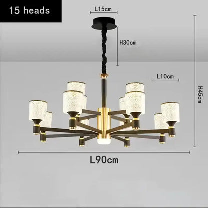 Nordic Light Luxury LED Crystal Chandelier - 3 color lights / black B 15 heads - Home &