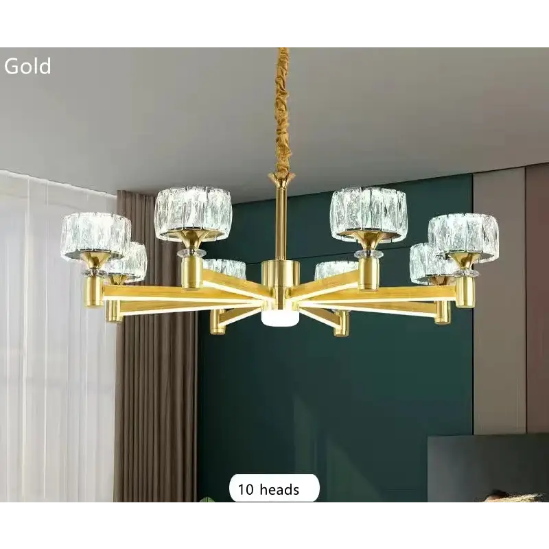 Nordic Light Luxury LED Crystal Chandelier - Dimmable with remote / Glod 10 heads - Home