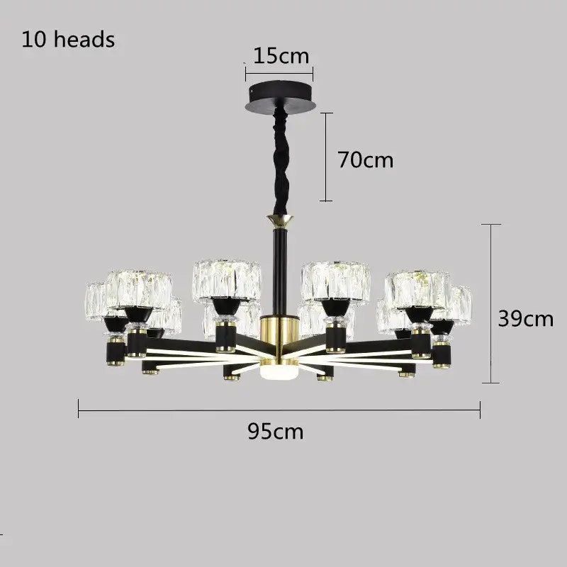 Nordic Light Luxury LED Crystal Chandelier - Dimmable with remote / Gold black 10 heads