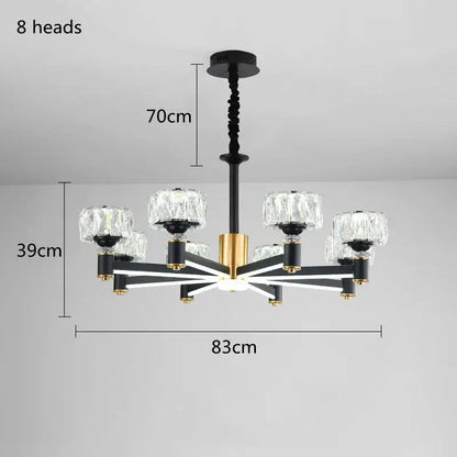 Nordic Light Luxury LED Crystal Chandelier - Dimmable with remote / Gold black 8 heads