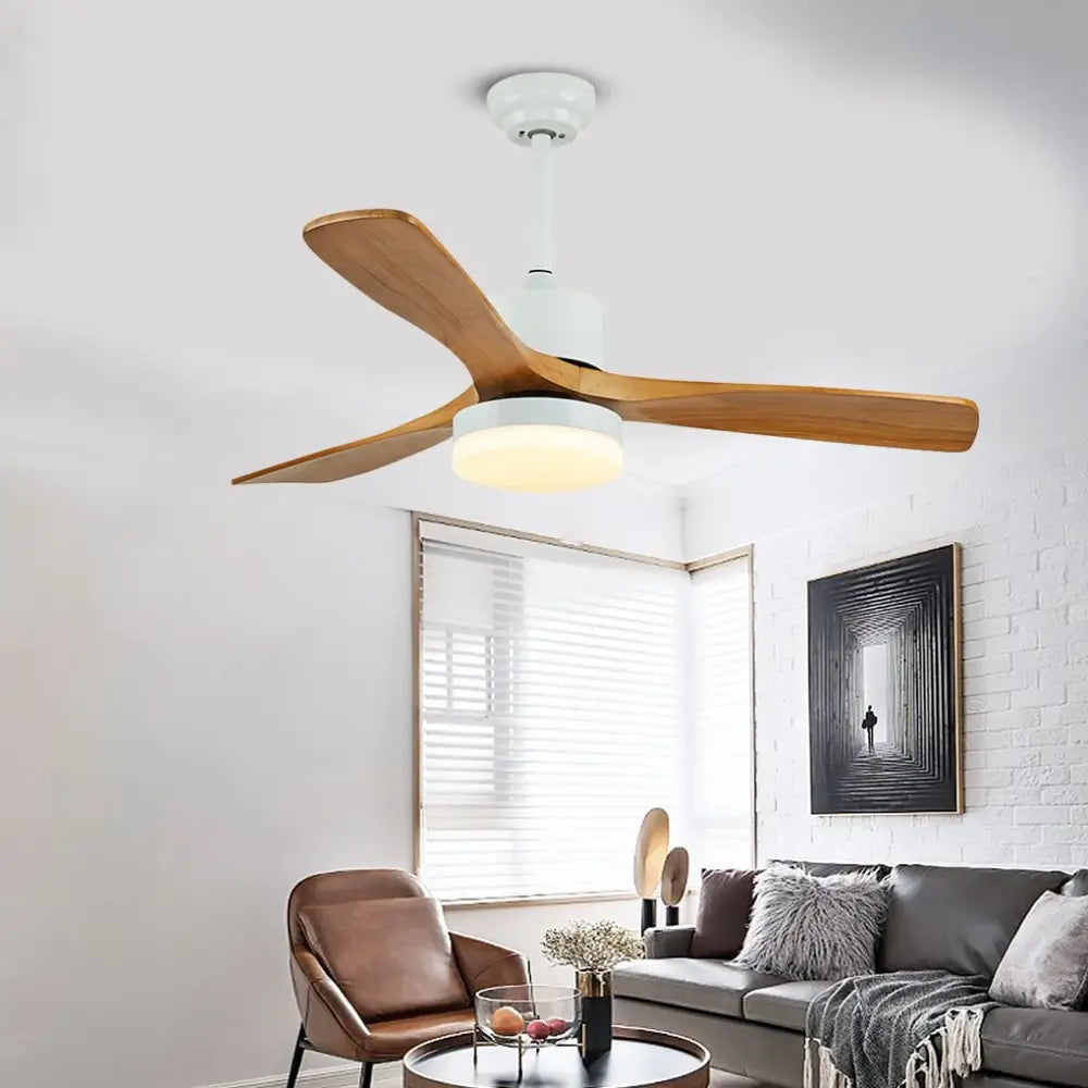 Nordic Minimalist Solid Wood LED Ceiling Fan for Living - White - Lighting > lights Fans