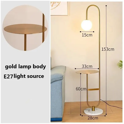 Nordic Modern Glass LED Stand Floor Lamp for Living Bedroom - gold / warm light