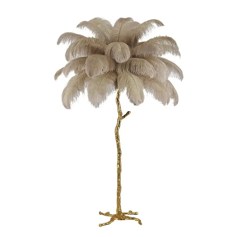 Nordic Ostrich Feather LED Floor Lamp for Living Bedroom - Camel / H120cm 35 feathers