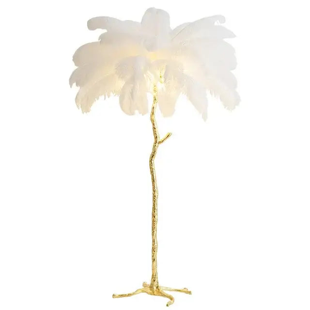 Nordic Ostrich Feather LED Floor Lamp for Living Bedroom - White / H120cm 35 feathers