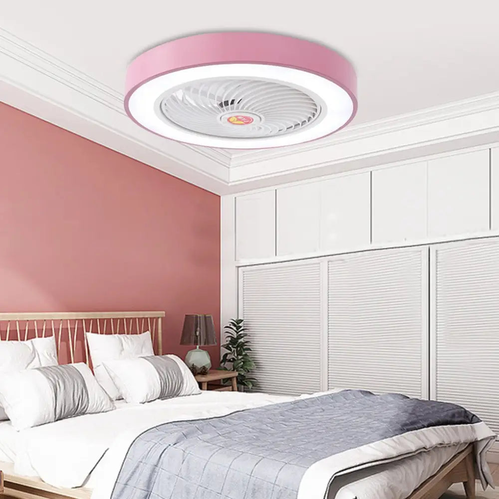 Nordic Round Bladeless Ceiling Fan Light - Pink - Lighting > lights Fans