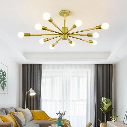 Nordic Rustic Flush Mount Sputnik Chandelier - Gold Lighting > Ceiling lights Chandeliers