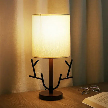 Nordic Wooden Tree Branch Table Lamp With Fabric Shade - Lighting > & Floor Lamps Desk