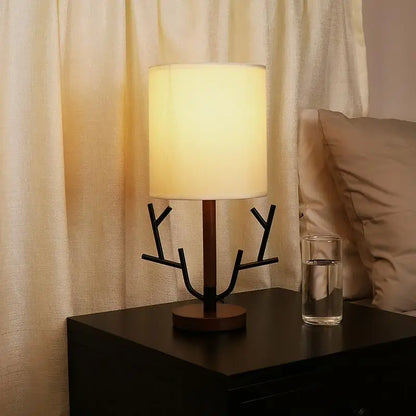 Nordic Wooden Tree Branch Table Lamp With Fabric Shade - Lighting > & Floor Lamps Desk