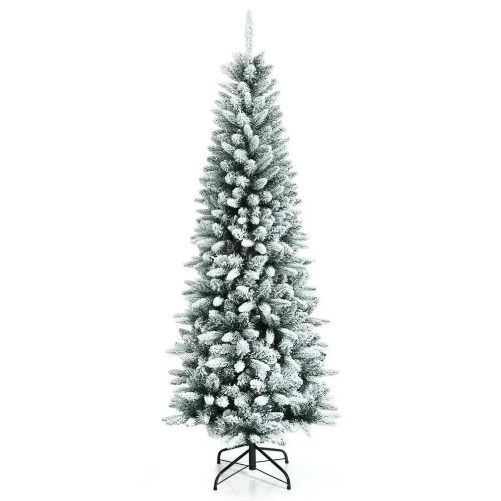 Pencil Shaped Snow Flocked Artificial Christmas Tree - Home & Garden > Decor Seasonal