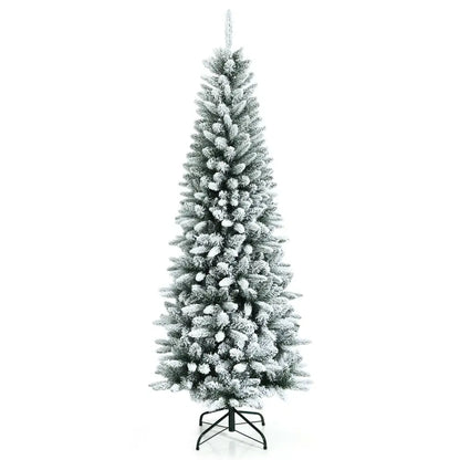 Pencil Shaped Snow Flocked Artificial Christmas Tree - Home & Garden > Decor Seasonal