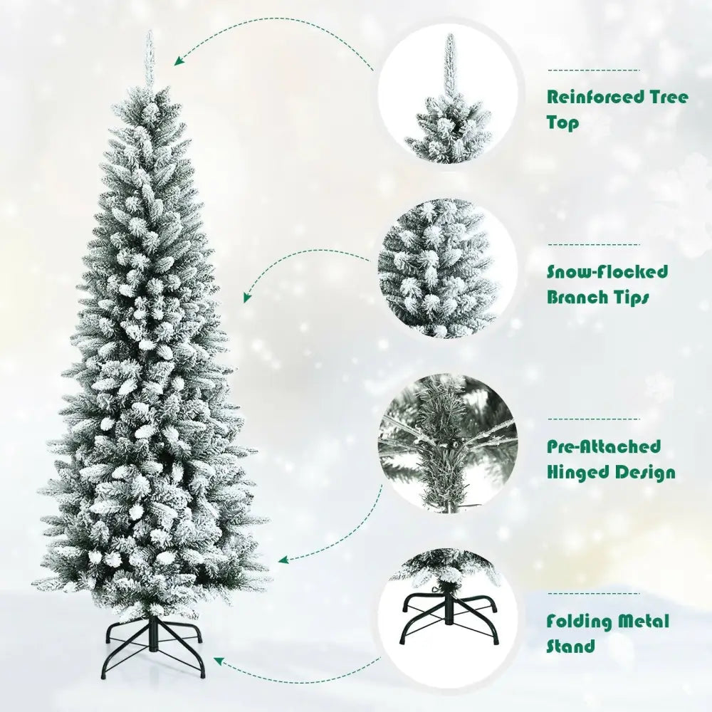 Pencil Shaped Snow Flocked Artificial Christmas Tree - Home & Garden > Decor Seasonal