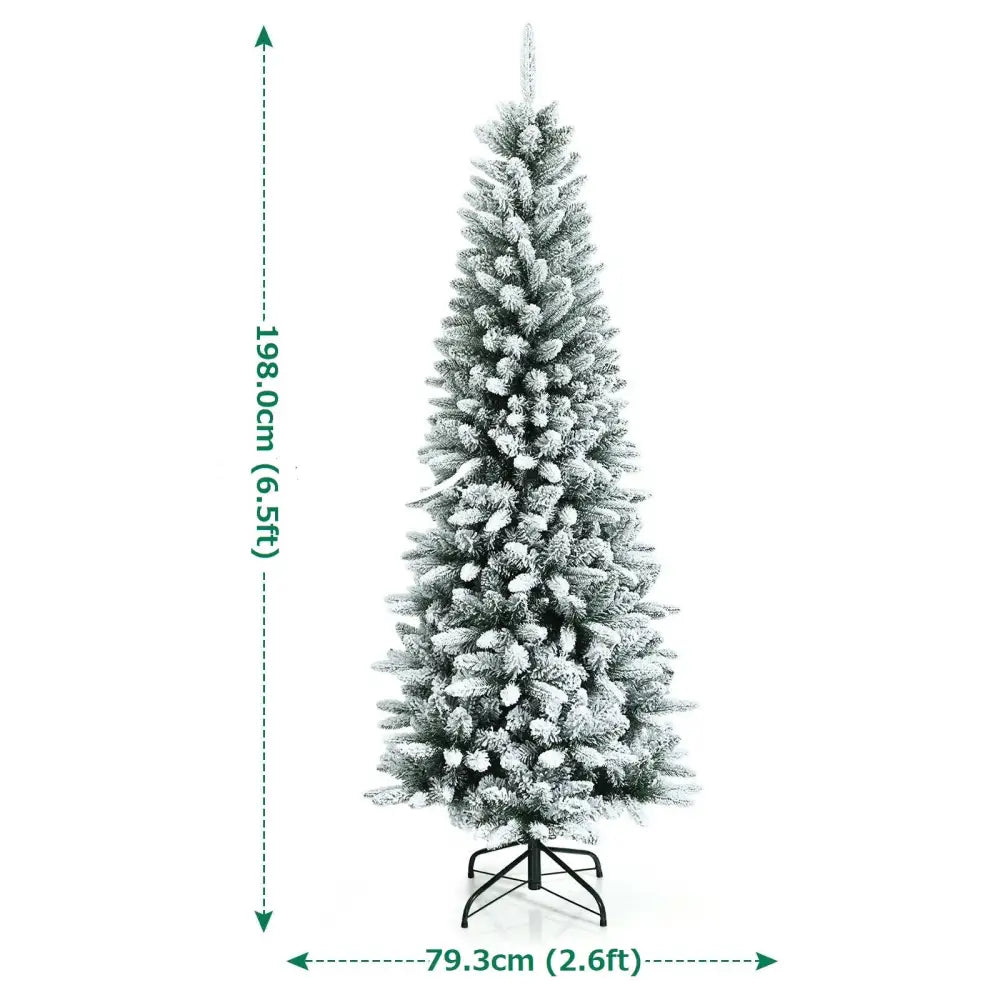 Pencil Shaped Snow Flocked Artificial Christmas Tree - H6’5’ / H198.0cm - Home &