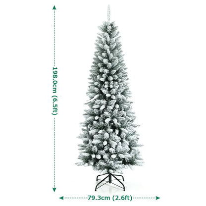 Pencil Shaped Snow Flocked Artificial Christmas Tree - H6’5’ / H198.0cm - Home &